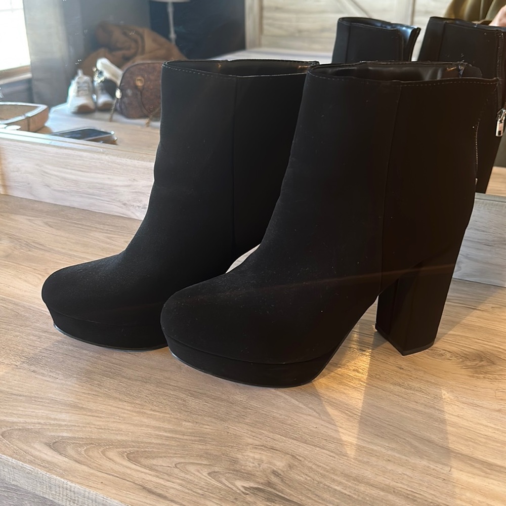 Black Suede bootie platforms